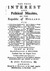 Okładka książki The True Interest and Political Maxims of the Republic of Holland Pieter de la Court