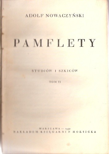 Okładka książki Pamflety Adolf Nowaczyński