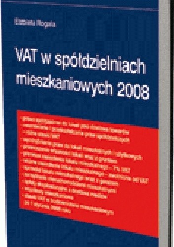 Okładka książki VAT w spółdzielniach mieszkaniowych 2008 Elżbieta Rogala