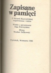 Okładka książki Zapisane w pamięci Olga Kierczyńska