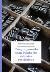 Okładka książki Uwagi z powodu listu Polaka do ministra rosyjskiego Szymon Askenazy