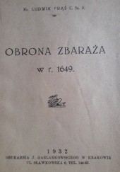 Okładka książki Obrona Zbaraża w r. 1649. Ludwik Frąś