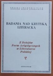 Okładka książki Badania nad krytyką literacką Janusz Sławiński