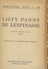 Okładka książki Listy panny de Lespinasse Julie de Lespinasse