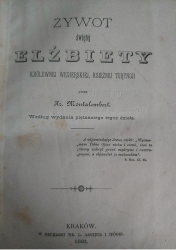 Żywot świętej Elżbiety - Charles Forbes de Tryon de Montalembert ...